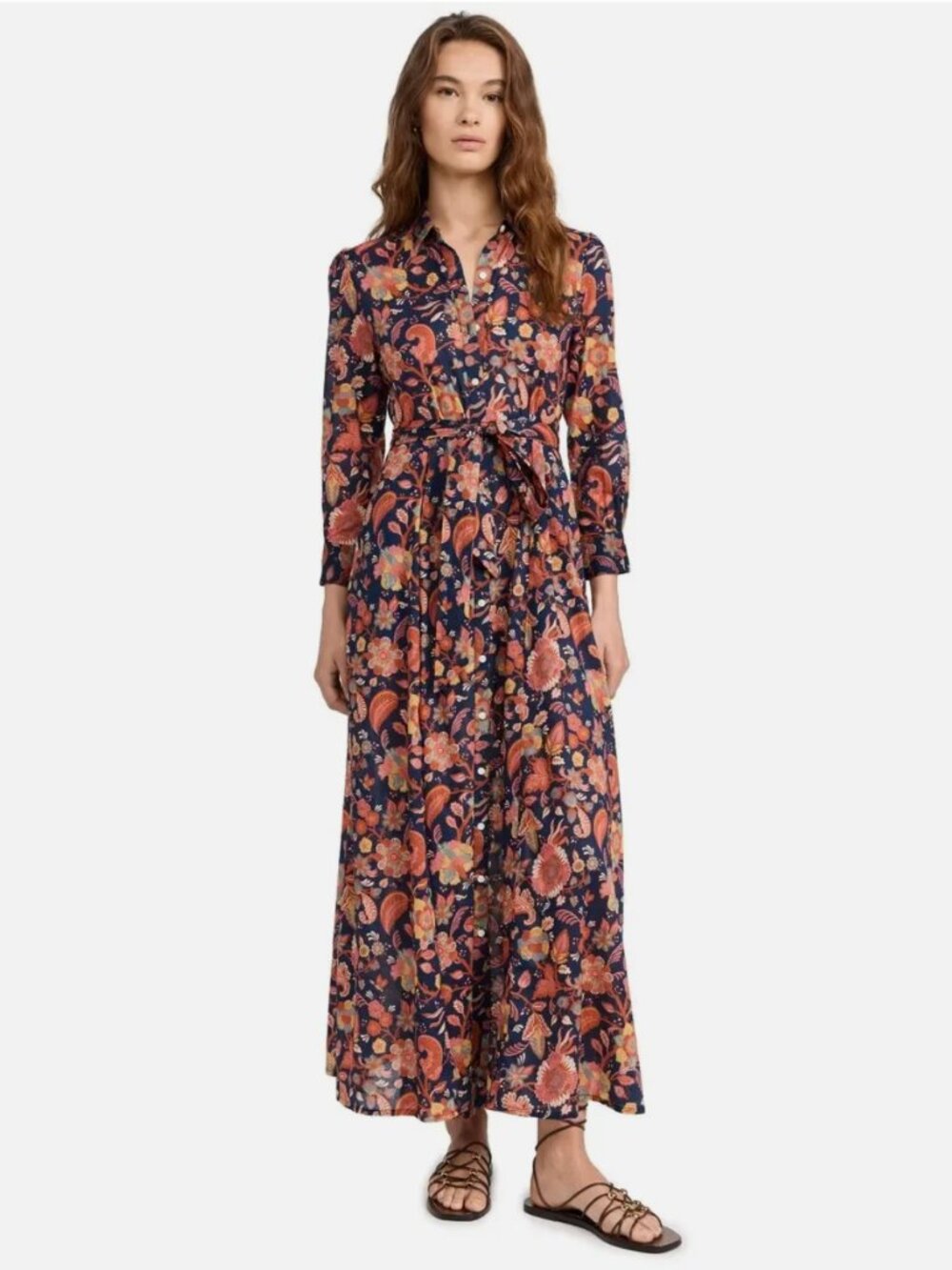 Trovata Birds Of Paradis Eliot Dress Paisley Shore Floral Maxi Button Womens XS